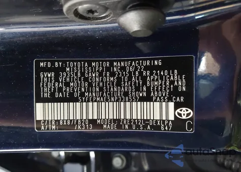 2022 Toyota Corolla Le z USA, uszkodzony, nr VIN 5YFEPMAE5NP338557